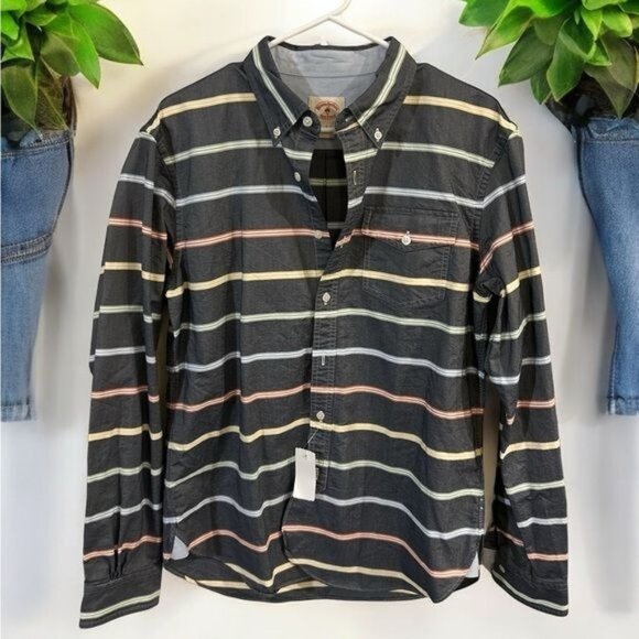 Brooks Brothers Men’s Long‎ Sleeve Grey Button Up Shirt NWT Large Striped - Picture 1 of 4